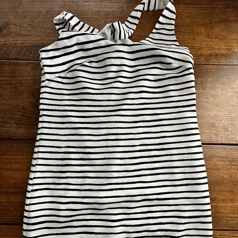 J. Crew | Women's, black and white stripe, cross-knot back dress, size 2